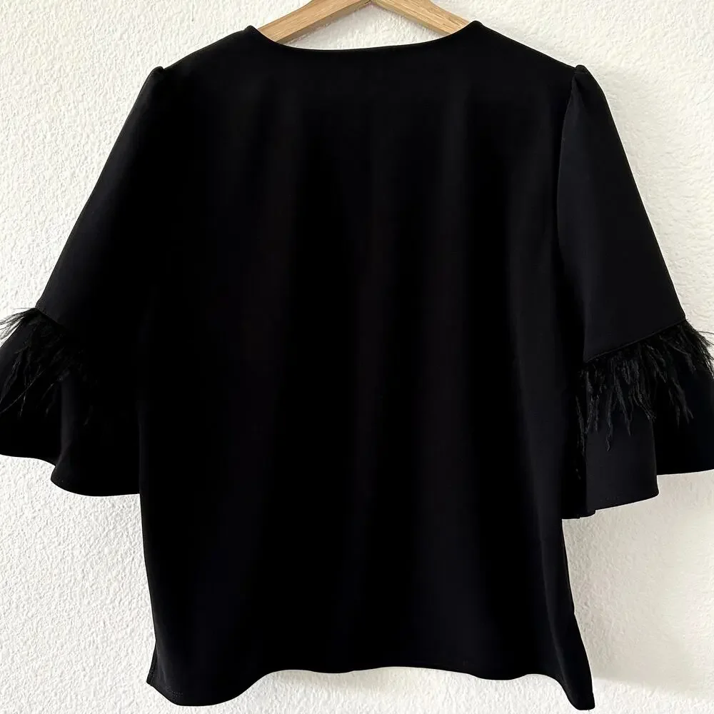 Adrianna Papell Women's Black Top Statement Sleeves Sz Medium Formal Old Money - Picture 8 of 10